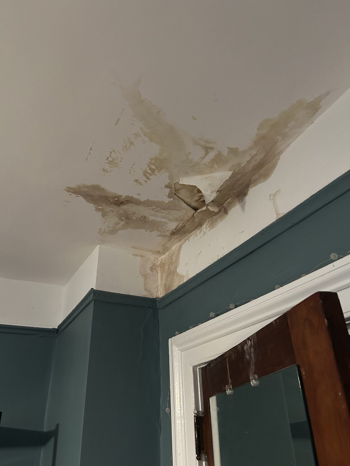 Water-damaged ceiling before repair